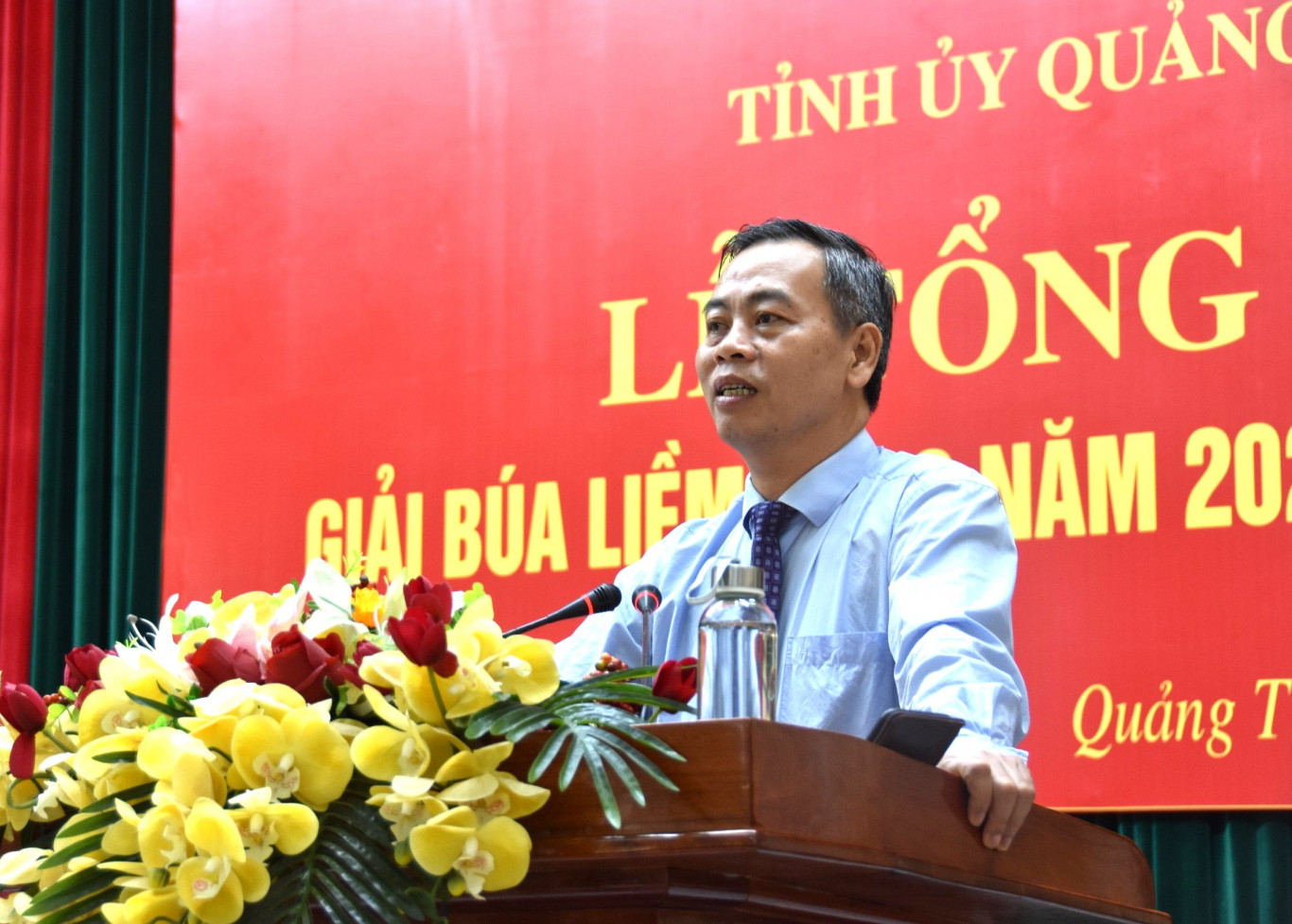 Đồng ch&iacute; Nguyễn Đăng Quang - Ph&oacute; B&iacute; thư Thường trực Tỉnh ủy, Chủ tịch HĐND tỉnh, Trưởng Ban Tổ chức Giải B&uacute;a liềm v&agrave;ng ph&aacute;t biểu tại buổi lễ - Ảnh: L.T